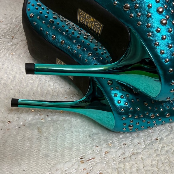 Jeffrey Campbell Iconic-E Stiletto Studded Boots Aqua Blue Metallic - Picture 6 of 9